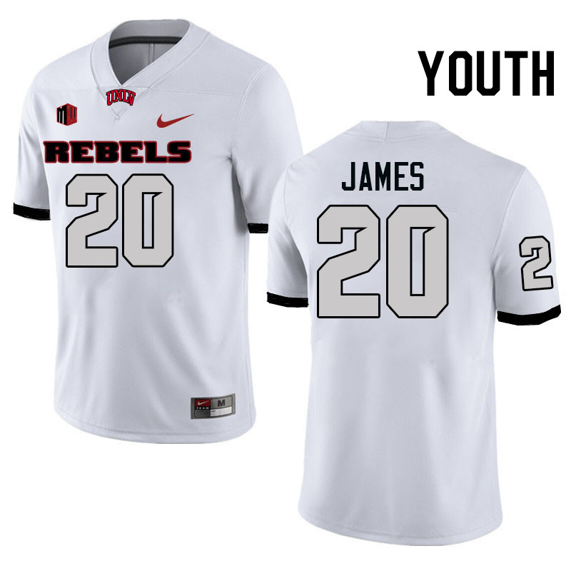 Youth #20 Kylin James UNLV Rebels College Football Jerseys Stitched-White